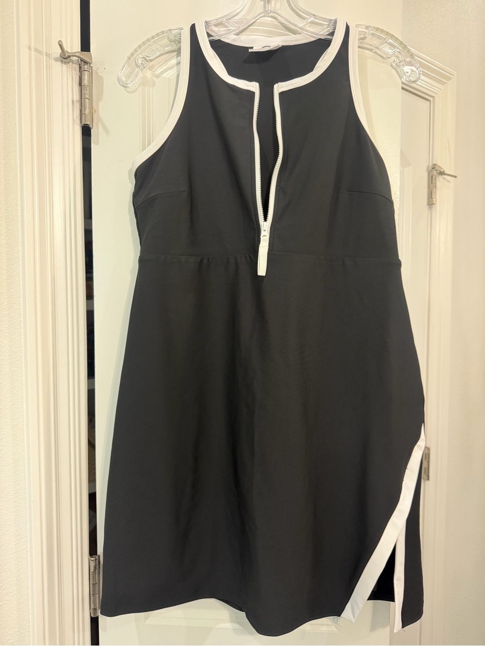 Sage Collective Sleeveless Racerback Short Dress with White Trim and Front Zip